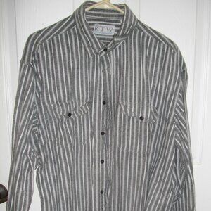 Men's Ready to Wind Down (RTW) grey vertical stripe flannel shirt, size L